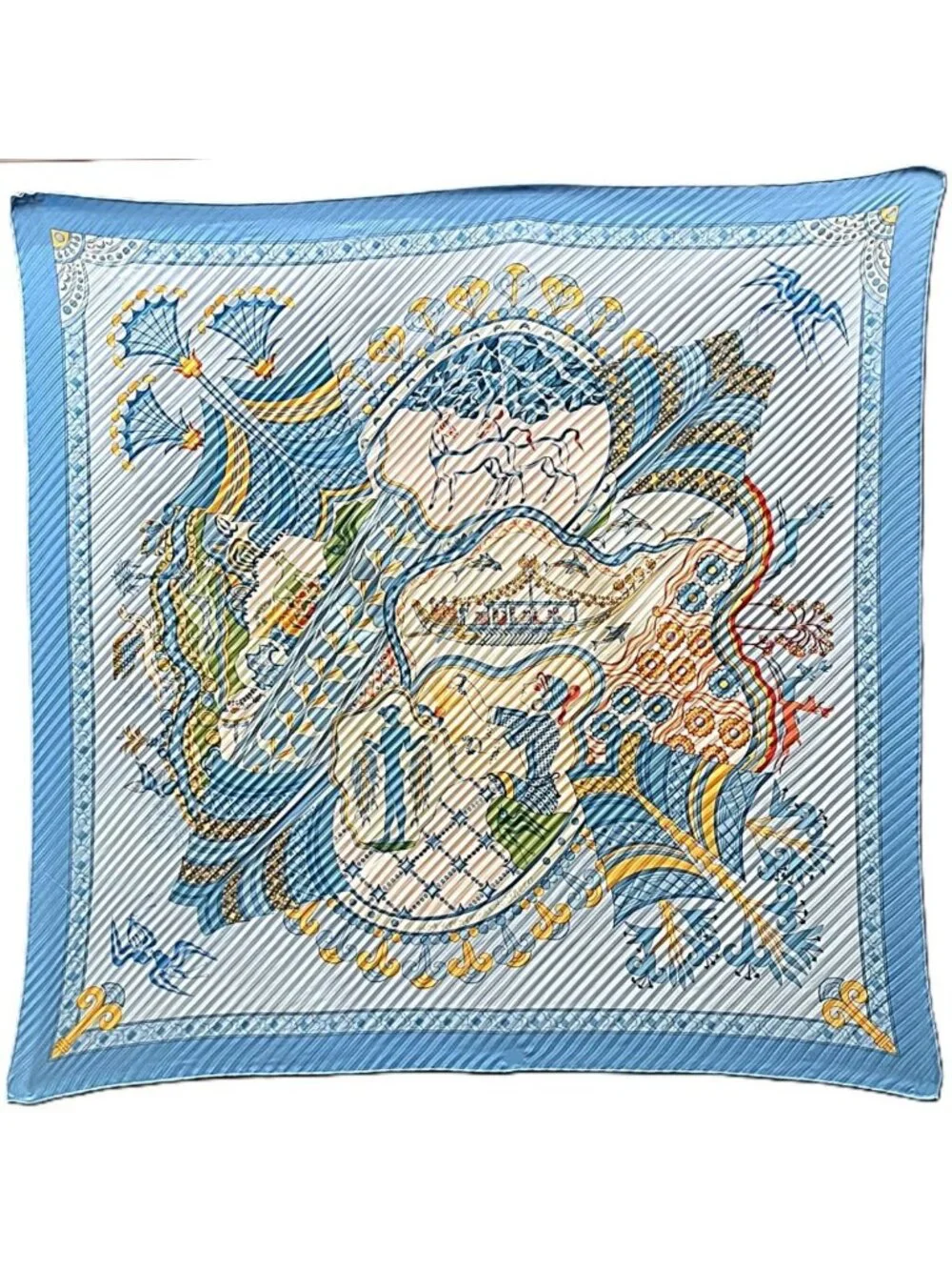 Hermes Pleated Carre 90 les Printemps de Thera Scarf Silk